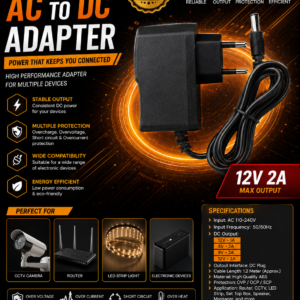 Premium AC to DC Power Adapter for Router, CCTV and LED Strip Light by Akrokom. 12V 2A, 9V 2A, 5V 2A.
